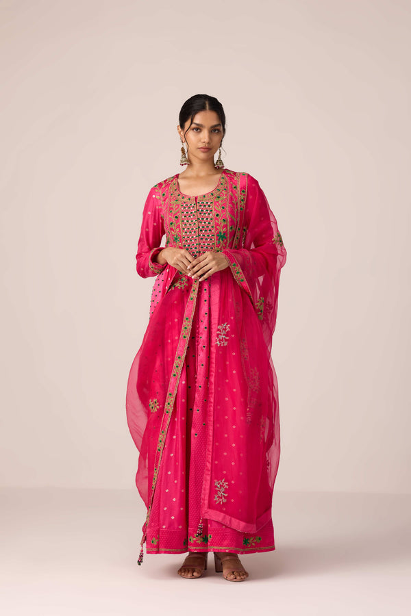 Pink dori embroidered anarkali set
