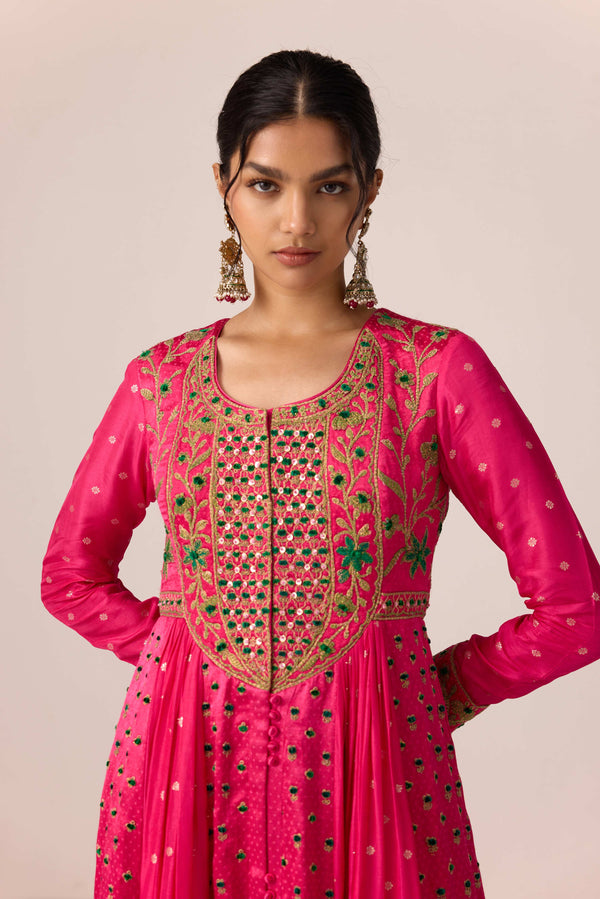 Pink dori embroidered anarkali set