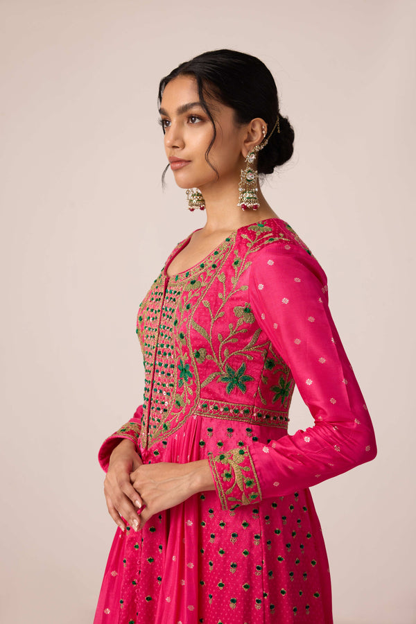 Pink dori embroidered anarkali set