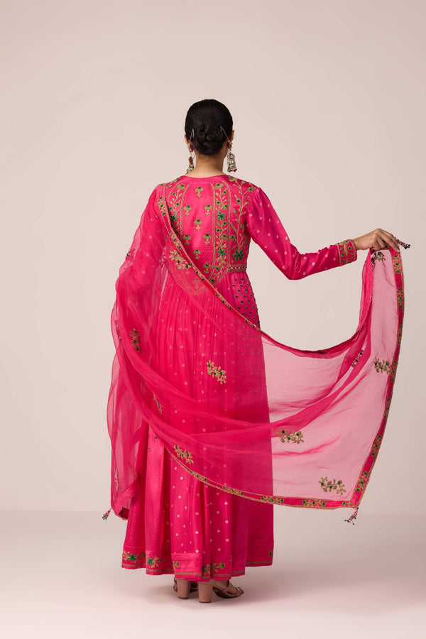 Pink dori embroidered anarkali set