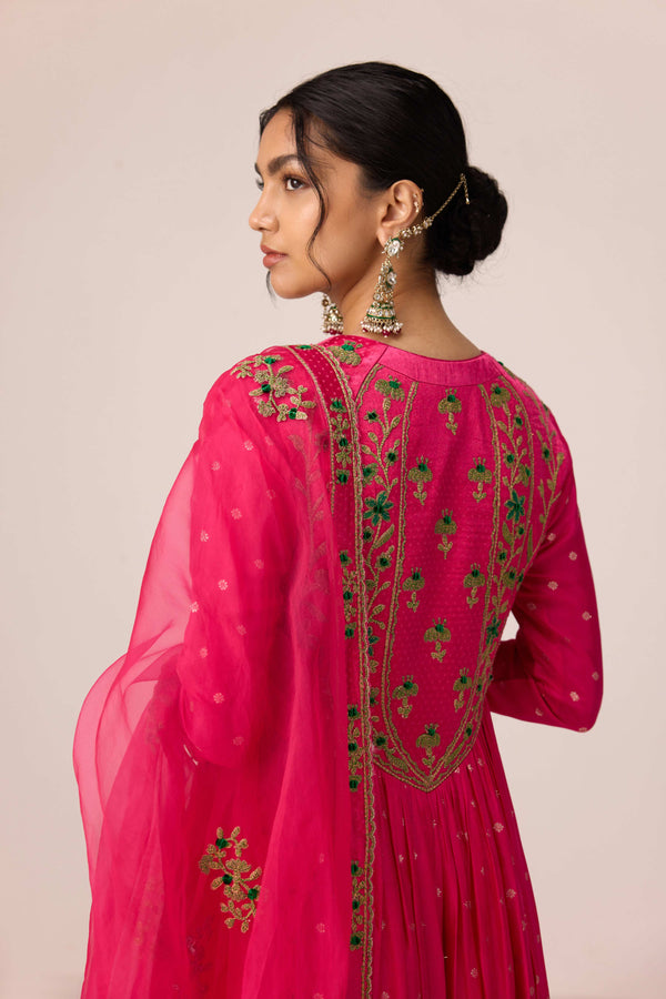 Pink dori embroidered anarkali set