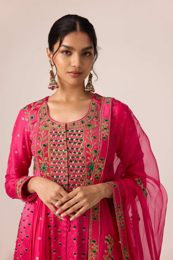 Pink dori embroidered anarkali set