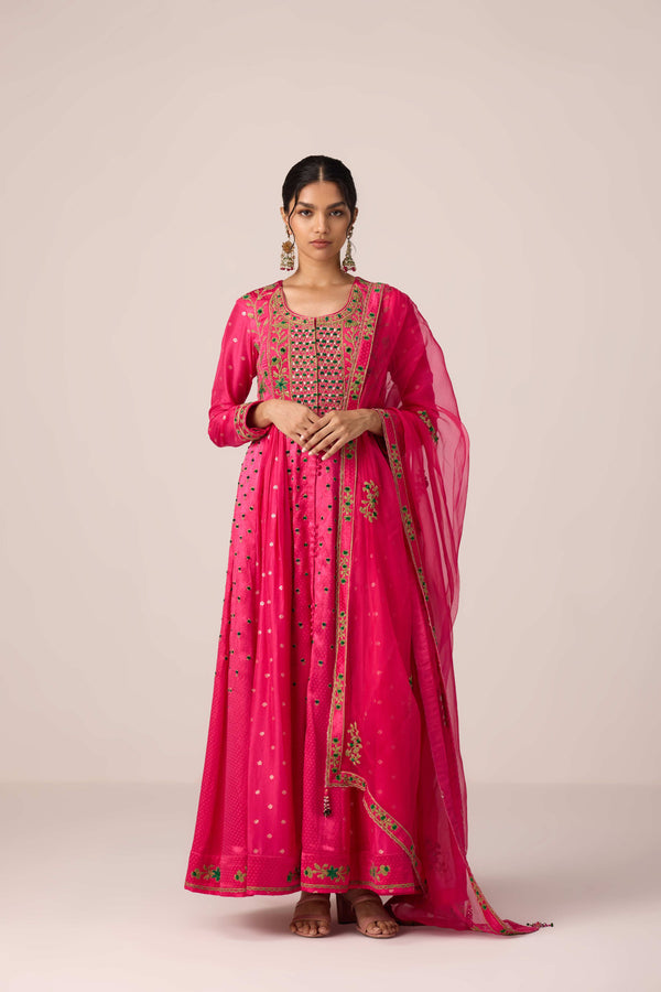 Pink dori embroidered anarkali set