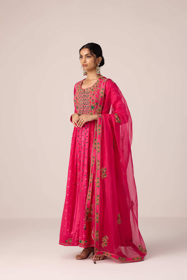 Pink dori embroidered anarkali set