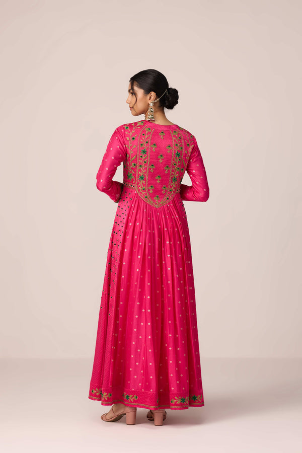Pink dori embroidered anarkali set