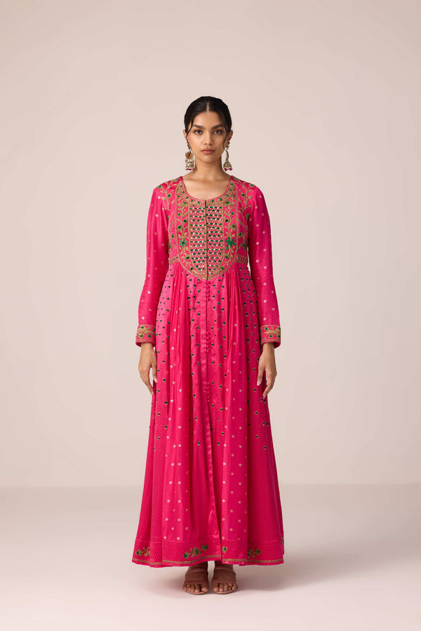 Pink dori embroidered anarkali set