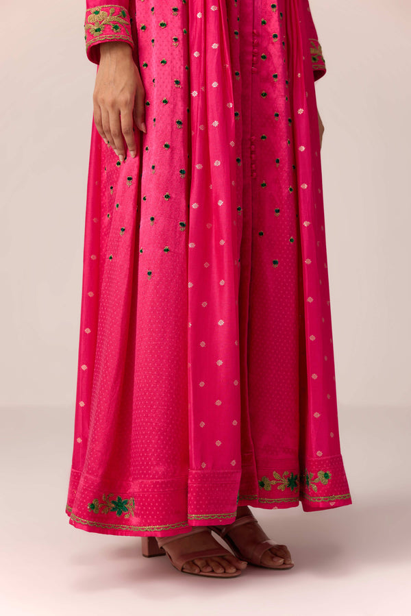 Pink dori embroidered anarkali set