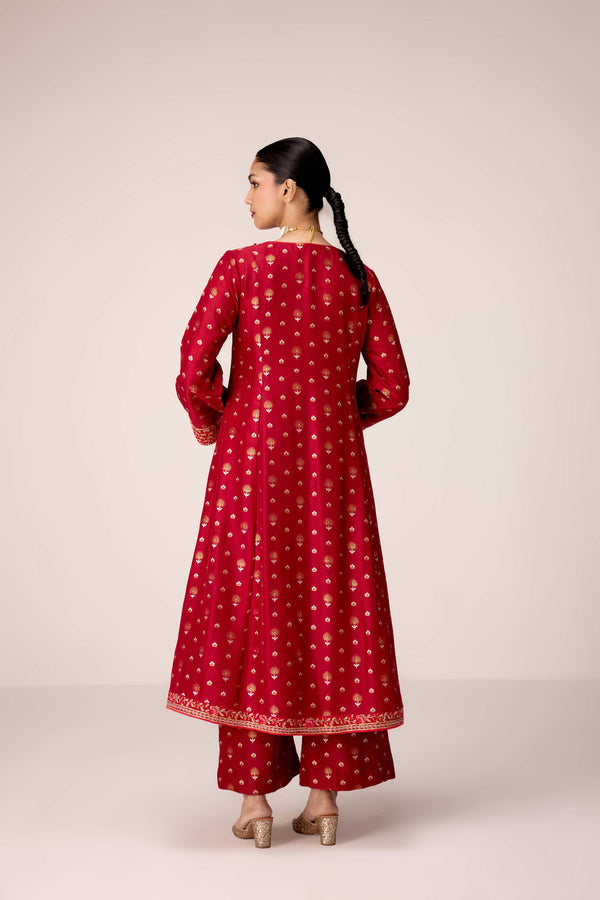 Maroon thread embroidered kurta set