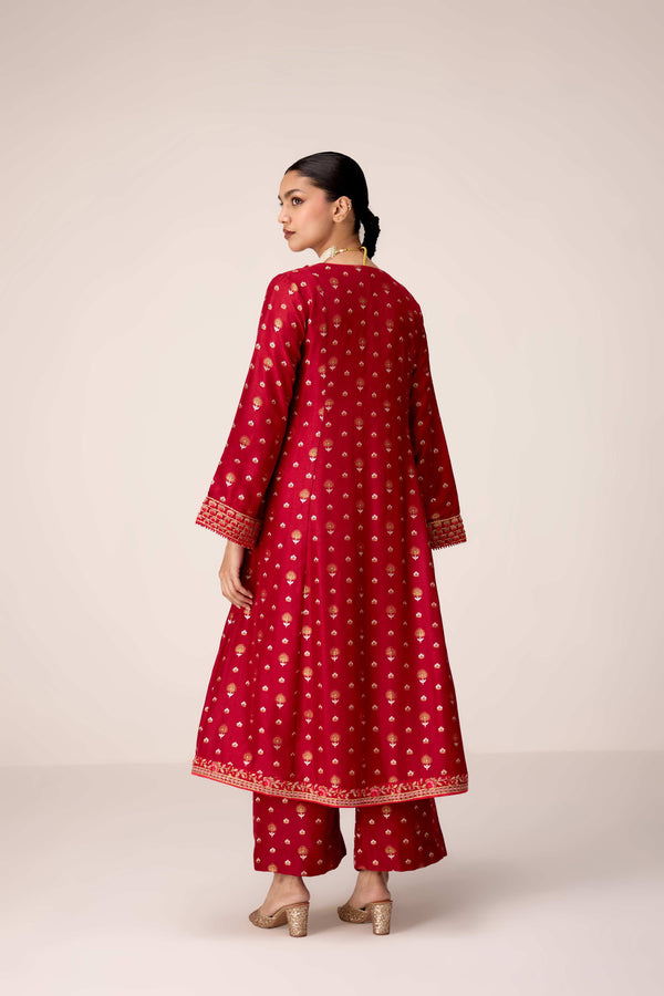Maroon thread embroidered kurta set