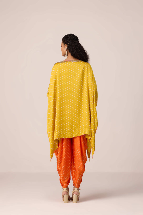 Orange yellow embroidered kaftan dhoti set