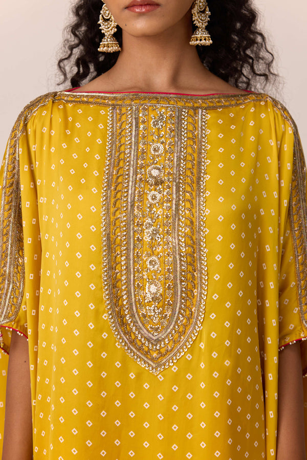 Orange yellow embroidered kaftan dhoti set