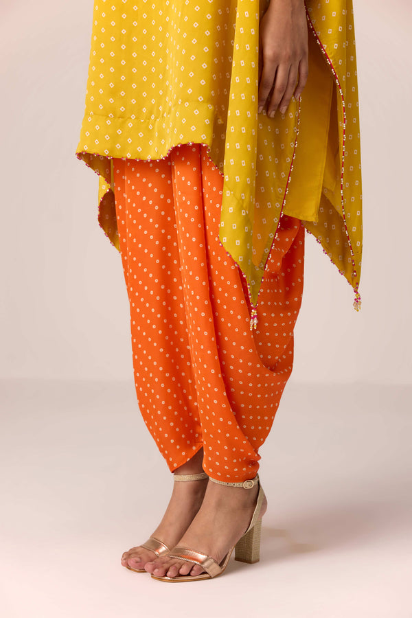 Orange yellow embroidered kaftan dhoti set