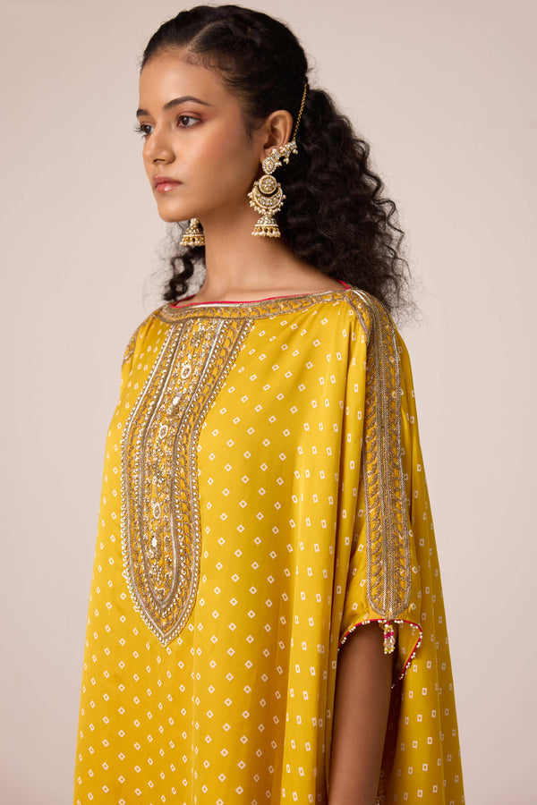 Orange yellow embroidered kaftan dhoti set