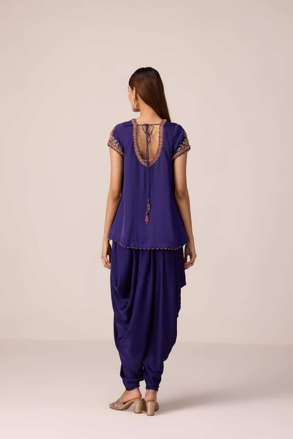 Purple wine zardozi embroidered top dhoti set