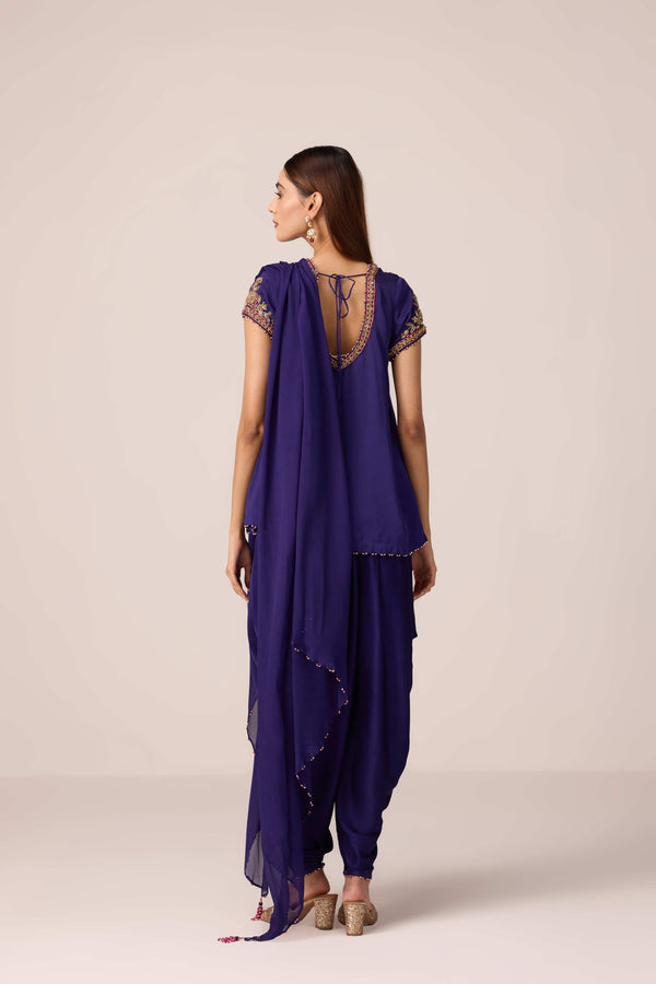 Purple wine zardozi embroidered top dhoti set