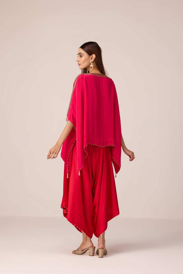 Pink red embroidered kaftan pant set