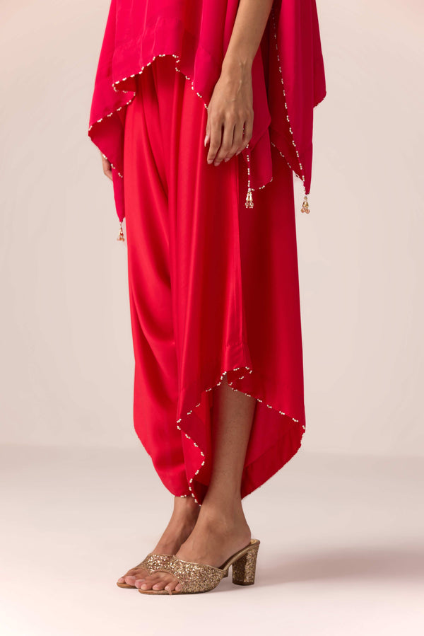 Pink red embroidered kaftan pant set