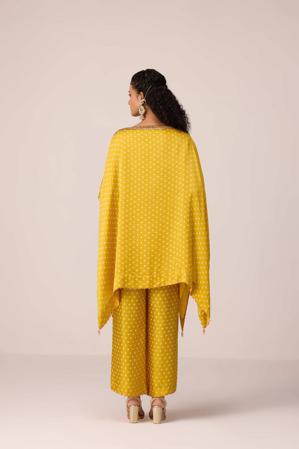 Mustard yellow embroidered kaftan pants set