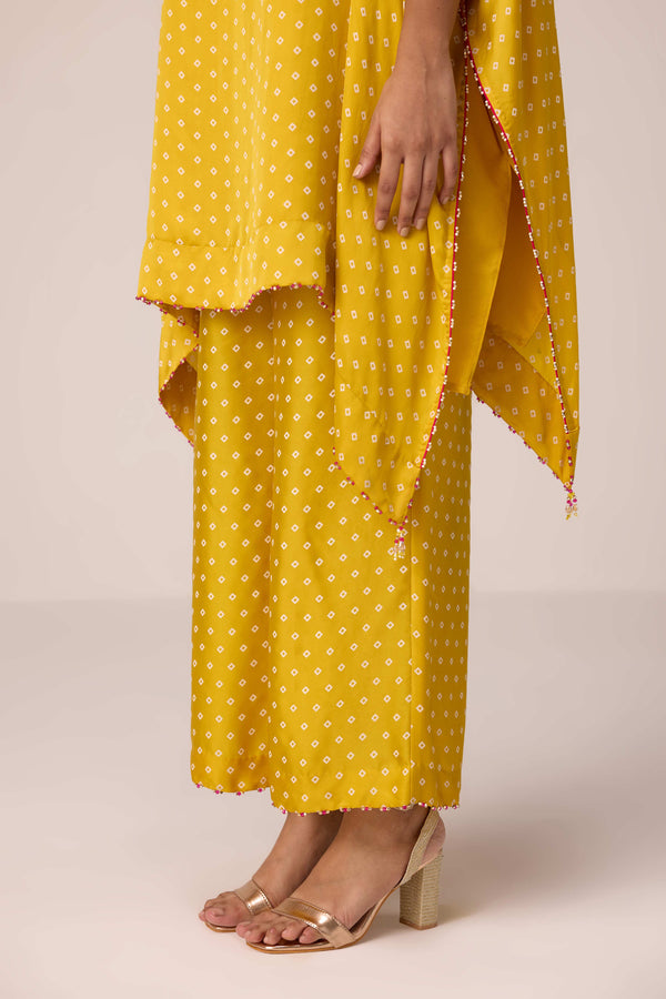 Mustard yellow embroidered kaftan pants set