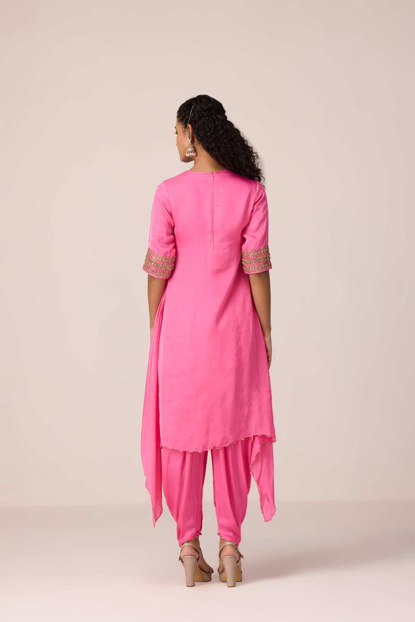 Coral pink embroidered kurta dhoti set