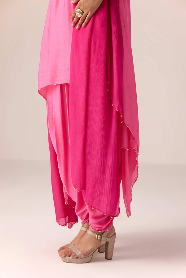 Coral pink embroidered kurta dhoti set