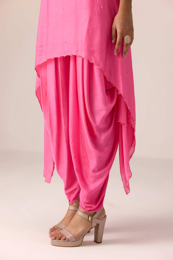 Coral pink embroidered kurta dhoti set