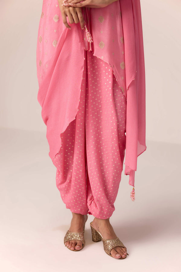 Coral pink embroidered kurta dhoti set
