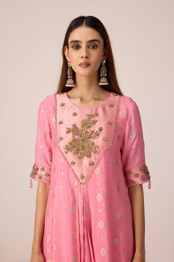 Coral pink embroidered kurta dhoti set