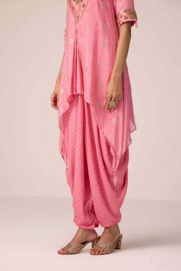 Coral pink embroidered kurta dhoti set