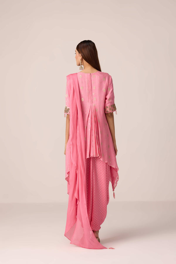Coral pink embroidered kurta dhoti set