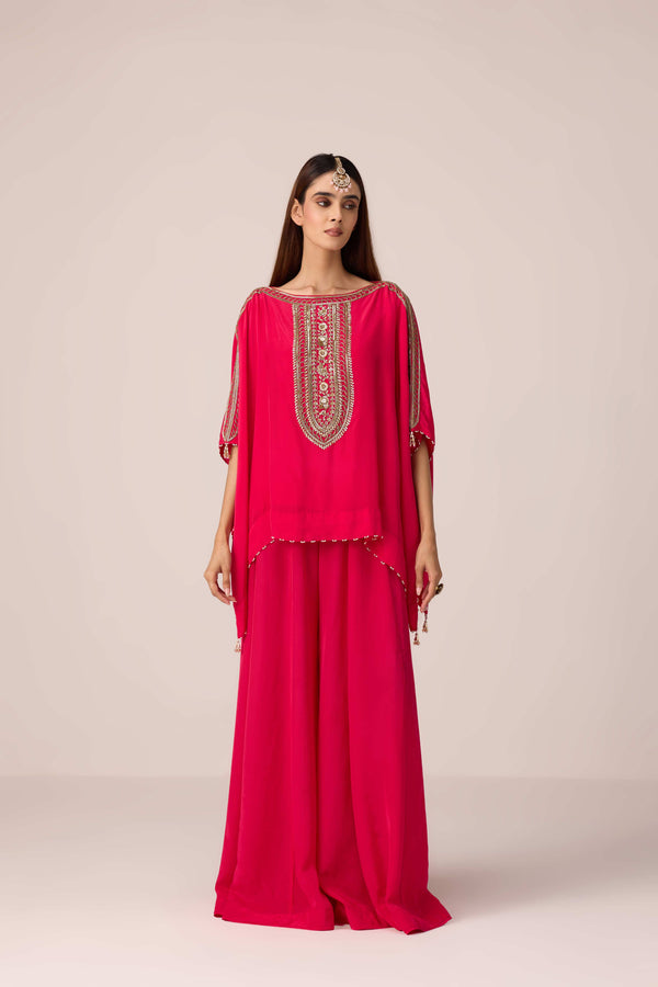 Pink zardozi embroidered kaftan pants set
