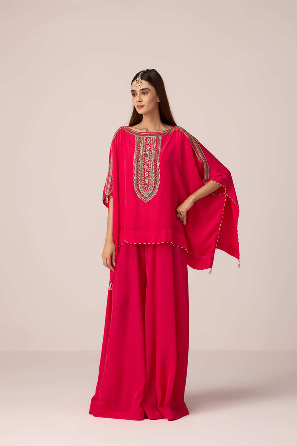 Pink zardozi embroidered kaftan pants set