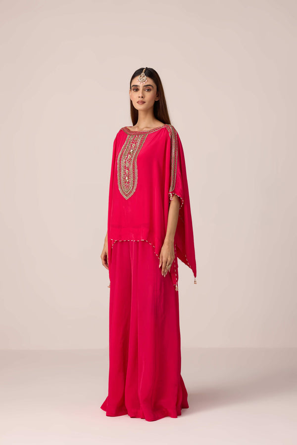 Pink zardozi embroidered kaftan pants set