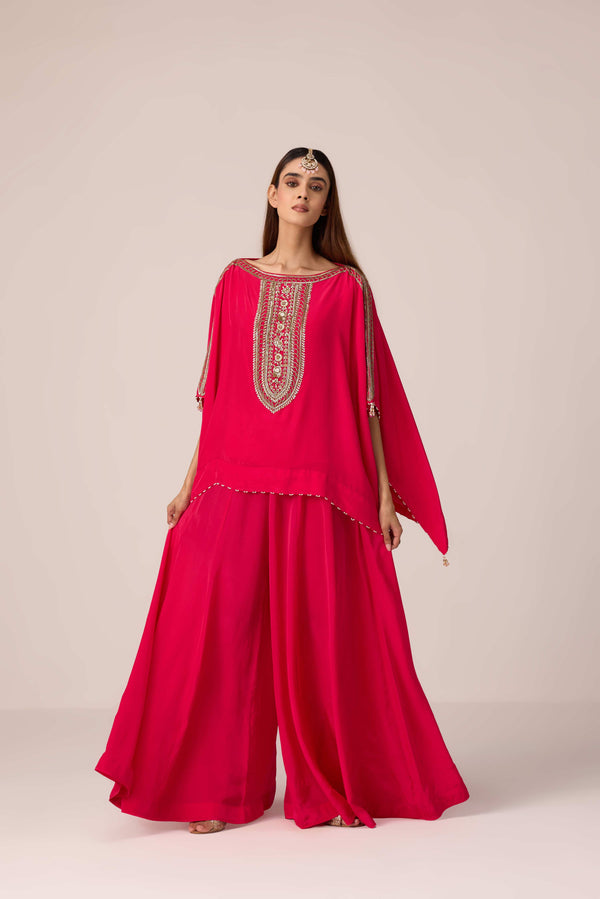 Pink zardozi embroidered kaftan pants set