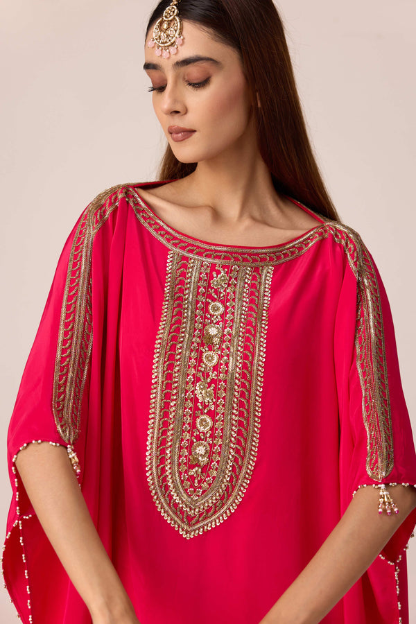 Pink zardozi embroidered kaftan pants set