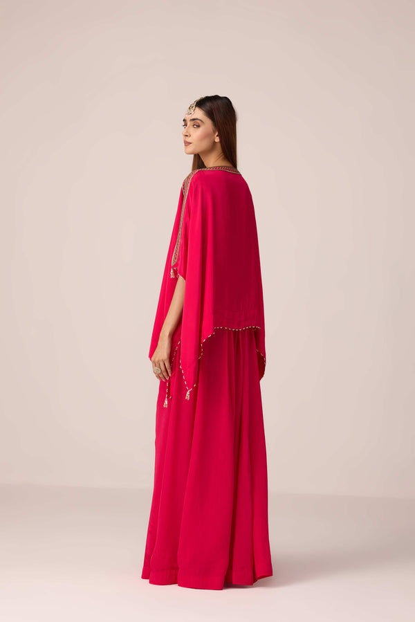 Pink zardozi embroidered kaftan pants set