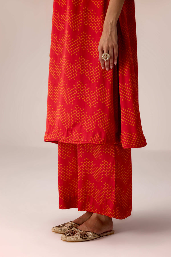 Maroon printed and embroidered kurta pants set