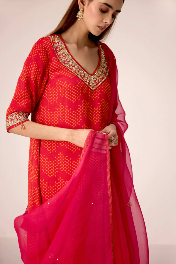 Maroon printed and embroidered kurta pants set