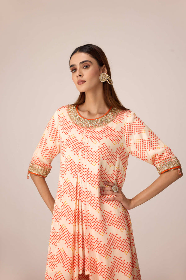 Ivory printed and embroidered kurta dhoti set