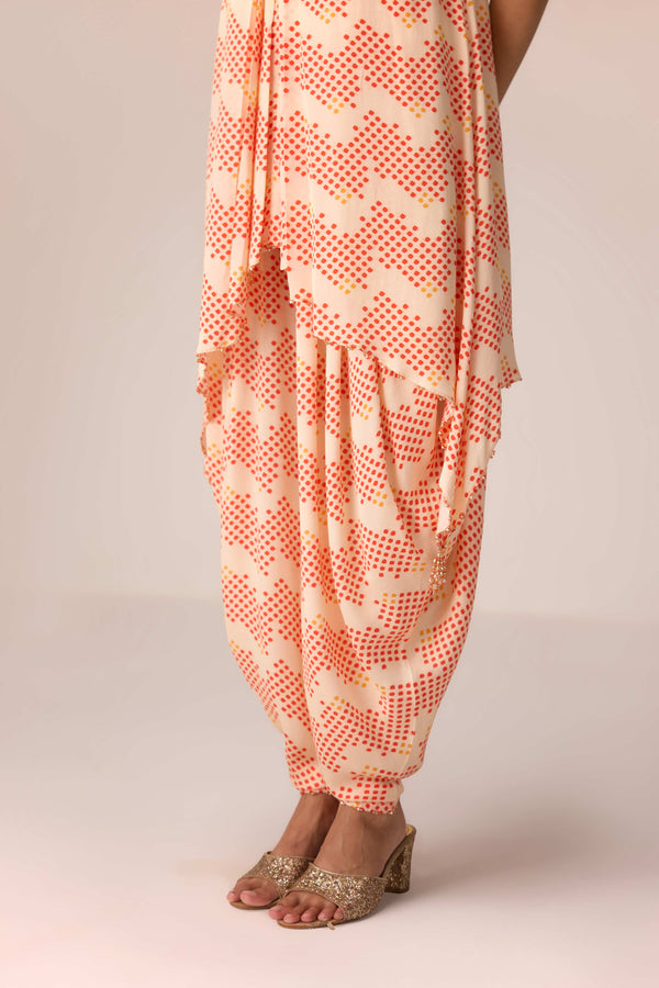 Ivory printed and embroidered kurta dhoti set