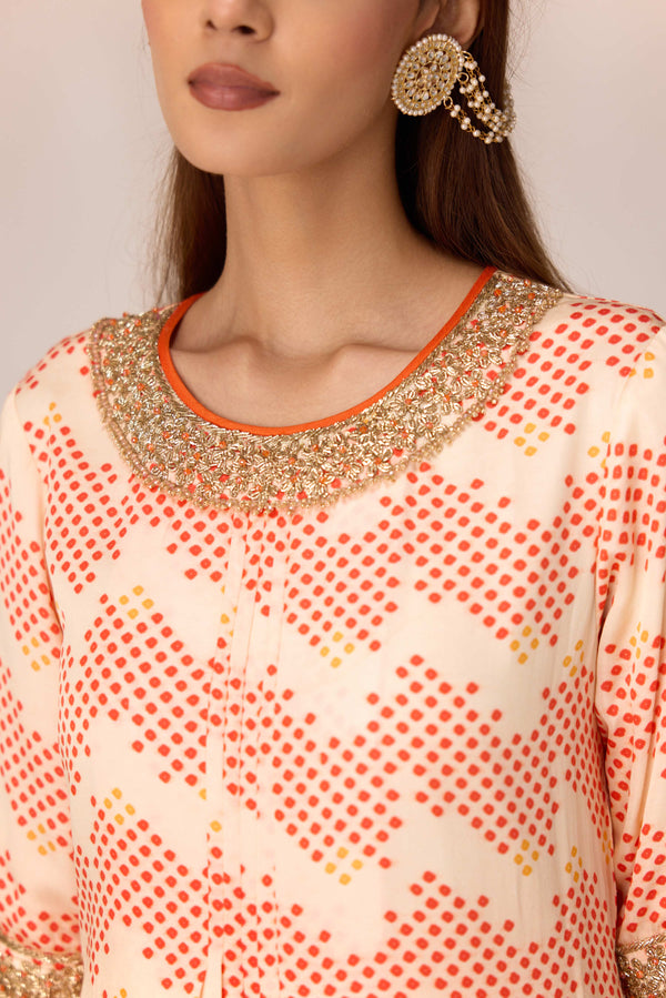 Ivory printed and embroidered kurta dhoti set