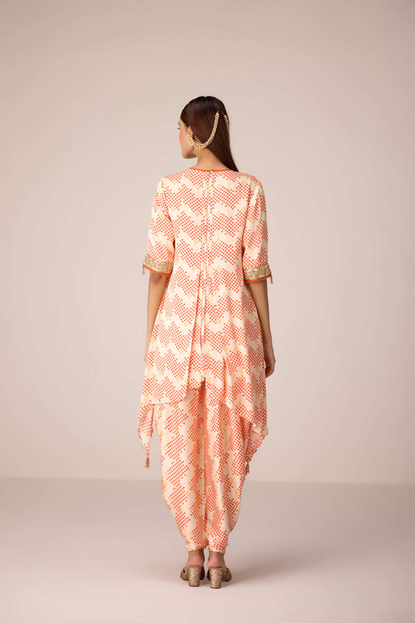 Ivory printed and embroidered kurta dhoti set