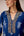 Indigo blue printed and embroidered kurta pants set