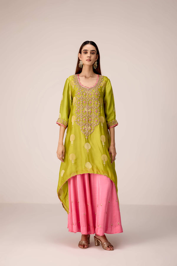 Green zardozi embroidered kurta pants set