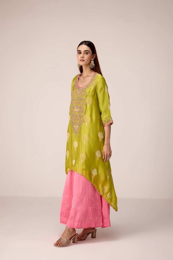 Green zardozi embroidered kurta pants set