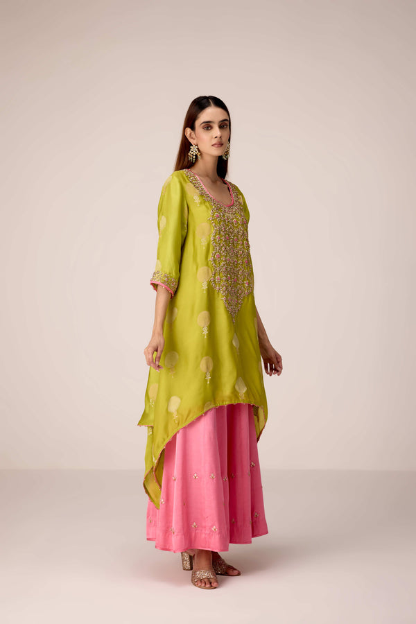 Green zardozi embroidered kurta pants set