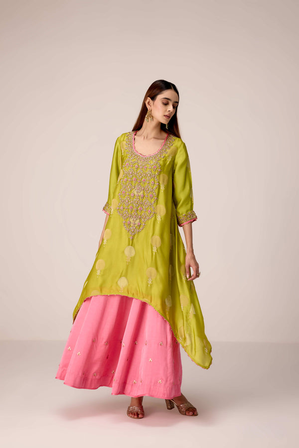 Green zardozi embroidered kurta pants set