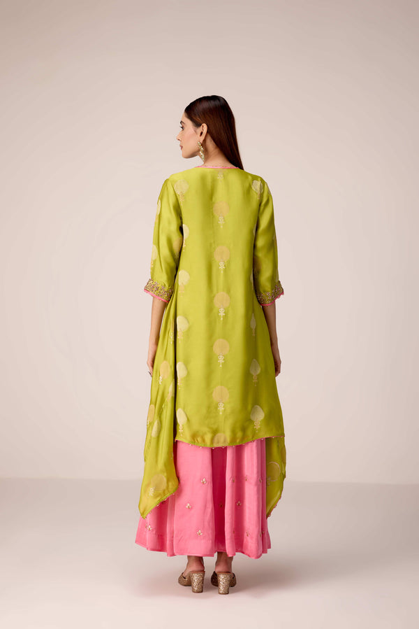 Green zardozi embroidered kurta pants set