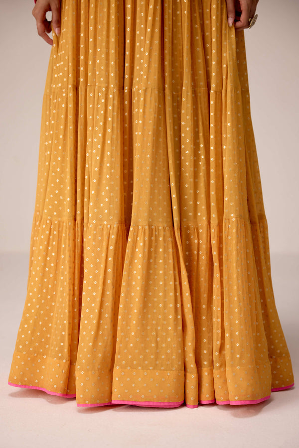 Mustard zardozi embroidered anarkali set
