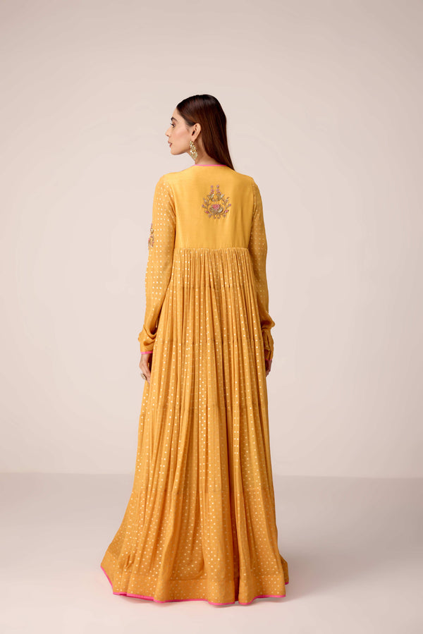 Mustard zardozi embroidered anarkali set
